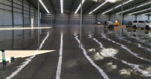 Warehouse treated with hydrogels for concrete durability from day one