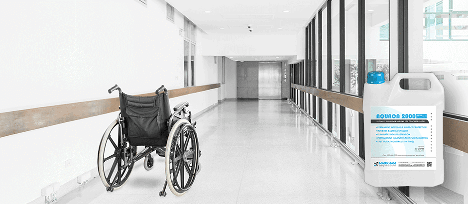 Concrete aged care floors need special protection against contamination. Aqruon Medi plus by Markham