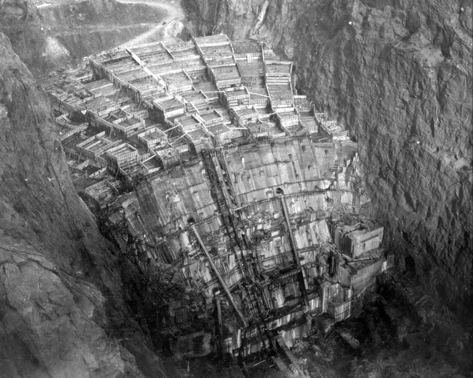 Columns of Hoover Dam being filled with concrete February 1934