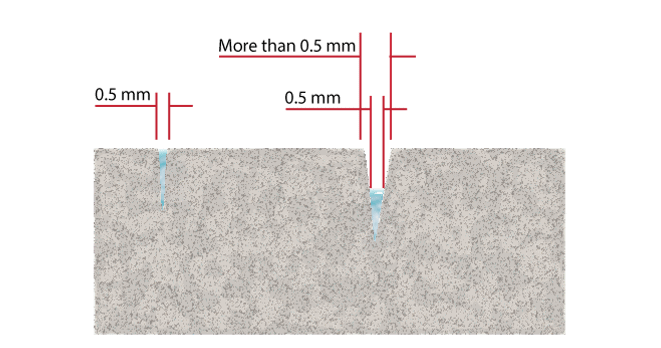 Concrete cracks filled AQURON 0.5mm
