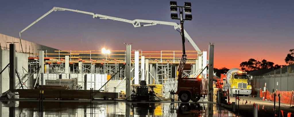 Pumping concrete over extended lengths night work