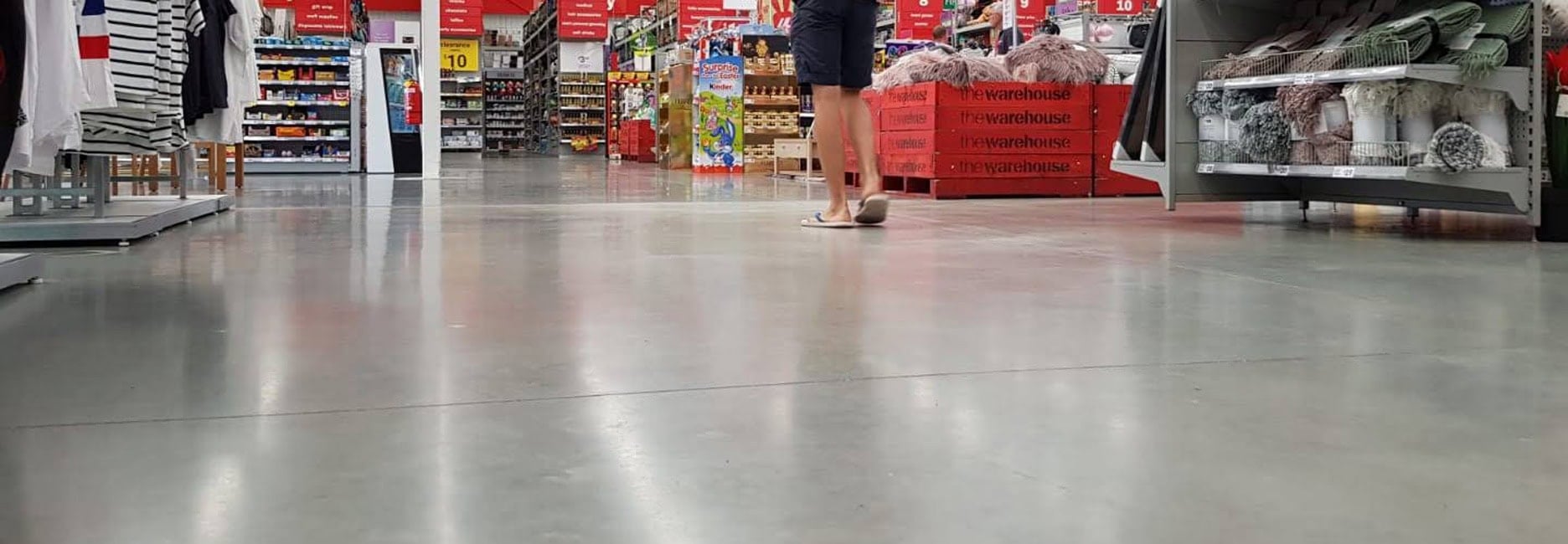Retail exposed concrete floor with burnished sheen