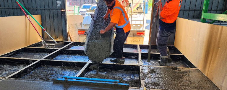 Concrete slabs being poured for pH testing